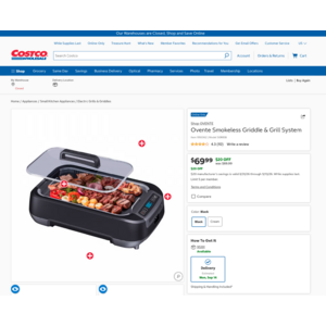 [Costco Members] Ovente Smokeless Griddle & Grill System $69.99