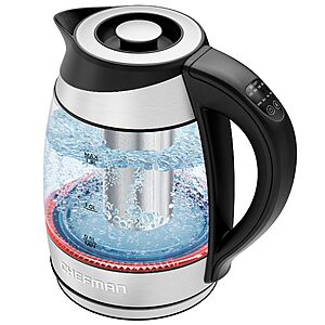 Chefman Electric Kettle with Temperature Control, 5 Presets LED Indicator Lights, Removable Tea Infuser, Glass Tea Kettle & Hot Water Boiler 1.8L $27.96