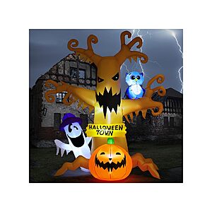 GOOSH 8 FT Halloween Inflatables Dead Tree Outdoor Decorations with Owl Ghosts and Pumpkins, Blow Up Yard Decorations with Built-in LED Lights  $29.99
