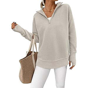 PRETTYGARDEN Womens Long Sleeve Quarter Zip Pullover Sweater with Thumb hole + $7.40 WMCB $36.99