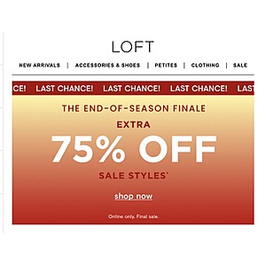 Loft.com End Of Season Finale Sale Extra 75% Off Sale Styles
