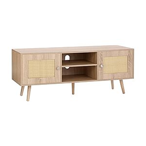 VEVOR 47" Rattan TV Stand for 65" TVs w/ Built-In Socket, USB Ports & Adjustable Shelf (Oak) $69.99 + Free Shipping w/ Prime or $6 Fee per Order