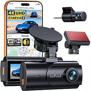 GKU D600 Pro Max 4K+1080P Dual Dash Cam w/ STARVIS 2, 5.8GHz WiFi 6 & GPS $59.49 + Free Shipping