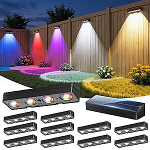 12-Pack JOFIOS Solar Powered Fence Lights w/ 9 Colors & 12 Lighting Modes (Black) $36.89 + Free Shipping $36.98