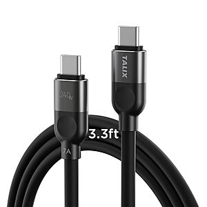 [Prime] 3.3' TALIX 240W USB-C to USB-C Fast Charging Cable (Black) $6.64 & More + Free Shipping