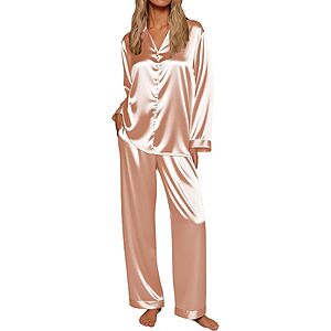 2-Piece Ekouaer Women's Satin Button-Down Long Sleeve Pajama Set (Various) $11.99 + Free Shipping w/ Prime or on $35+