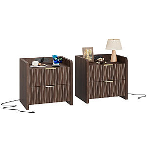 Set of 2 Latitude Run Storage End Table w/ 2 Drawer Unit & Charging Ports & Plugs (Walnut) $159.99 + Free Shipping