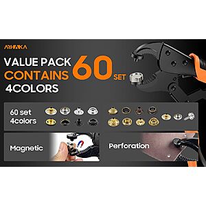 ARHAIKA 60-Count 4-Color Snap Fastener Tool Kit (AK20) $14.99 + Free Shipping w/ Prime or on $35+