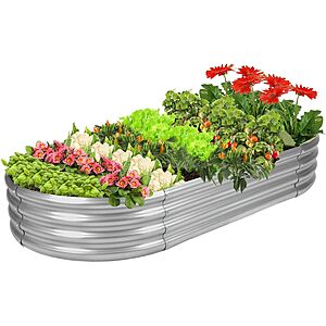 Rakukiri 5ft Oval Raised Garden Bed – Galvanized, Rust-Resistant Metal Planter for Vegetables, Flowers & Herbs 60×29×11 in, 68 gallons (Silver) $16.99