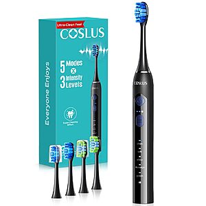 $6 AC AMAZON COSLUS C30 Electric Toothbrush for Adults, Effective Yet Gentle Ultra-Clean | 3 Intensities & 5 Modes, 2 Types Soft or Medium Firm Heads,