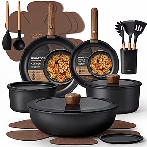 CAROTE 21pcs Pots and Pans Set Non Stick, Detachable Handle Cookware, Black $59.98
