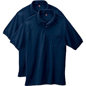 Hanes Men's Short-Sleeve Jersey Pocket Polo (Pack of 2), Navy, Large