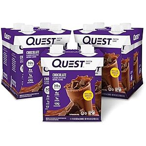 Quest Nutrition Chocolate Protein Shake, 30g Protein, 12 Count 4g Net Carbs, 1g Sugar, Creamy Chocolate Flavor, 11 fl oz, 3 Packs of 4 Count Cartons~$19.86 With S&S @ Amazon