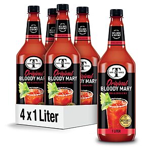 $12.84 S&S Clip Q: 4 x Mr & Mrs T Original Bloody Mary Mix, 1 Liter Plastic Bottle