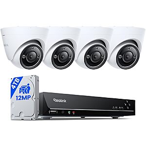 REOLINK RLK8-1200D4 12CH, 12MP, 8-port PoE + WiFi Security Camera DVR System with 4TB HDD - $665