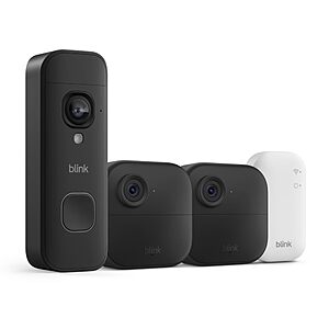 Blink Outdoor 4 and Battery Doorbell 2K+ (newest model) — Two-year battery 1080p cameras and 2K battery doorbell. Sync Module Core included — 2 Cameras + Doorbell (Black) $71