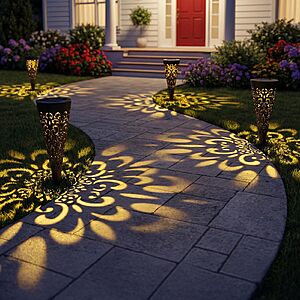 Hoikwo 4 Pack Hollow Out Solar Lights Outdoor Waterproof $17.99