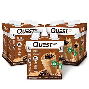 Quest Nutrition Coffee Protein Shake, 30g Protein, 12 Count 4g Net Carbs, 1g Sugar, Contains Caffeine, 11 fl oz, 3 Packs of 4 Count Cartons~$19.92 With S&S @ Amazon