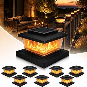 Hoikwo Solar Flame Post Cap Lights 8 Pack - Dual Light Modes $29.99