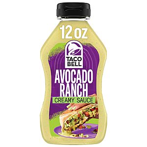 Taco Bell Sauce, Creamy Avocado Ranch, 12 fl oz Bottle Zesty Punch for Tacos, Burritos & Fajitas, in a Convenient Squeeze Bottle~$2.11 With S&S @ Amazon