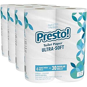 [SnS] $19* | 24-Count 313-Sheet Presto! Mega Roll 2-Ply Toilet Paper (Ultra Soft) at Amazon
