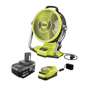 Ryobi ONE+ 18V Cordless Hybrid WHISPER SERIES 12 in. Misting Air Cannon Fan Kit with 4.0 Ah Battery and Charger $119