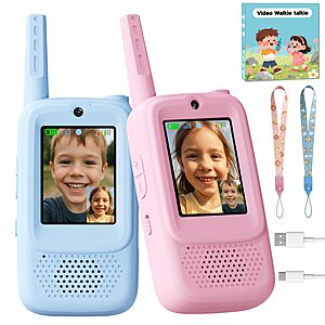 Handheld 2 Pack Rechargeable Video Walkies Talkies, for Age 3–12 Girls & Boys (Blue & Pink) $14.99