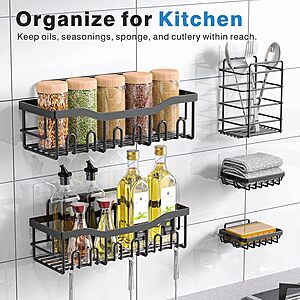 5-Pack EUDELE Adhesive Stainless Steel Shower Caddy & Bathroom Organizer Set $9.99 + Free Shipping w/ Prime or on $35+