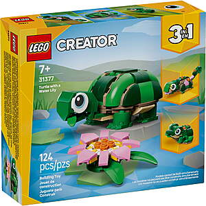 124-Pc LEGO Creator 3 in 1 Turtle w/ a Water Lily Flower (31377) $8 + Free Shipping w/ Walmart+ or on $35+
