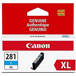 [NEW] $17.99 | Canon CLI-281 XL Genuine Cyan Ink Tank at Amazon