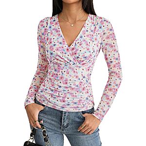 GRACE KARIN Womens Boho Mesh Tops Long Sleeve Dressy Blouse $7.42