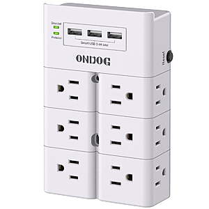 $12 FS Walmart+ by ONDOG Multi Plug Outlet - 12-Outlet Extender Surge Protector, 3 USB Ports Wall Mount for Home, Office, White