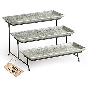 $17.99* | 14" 3-Tier LAUCHUH Porcelain Serving Trays & Stand at Amazon