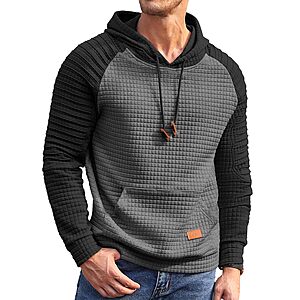 COOFANDY Men's Knit Hooded Sweatshirt Long Sleeve Drawstring Waffle Hoodies Pullover with Kanga Pocket $14.99