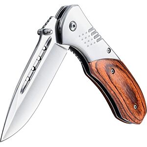 KEXMO 3.46" Blade Folding Pocket Knife w/ Wood Handle, Glass Breaker & Clip (Various) from $9.09 + Free Shipping w/ Prime or on $35+