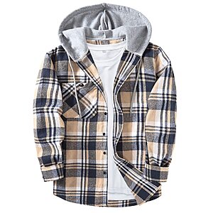 ZITY Men's Flannel Hoodie Shirts Casual Button Down Long Sleeve Plaid Shirt $9.99