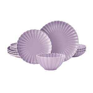 The Pioneer Woman Colette 12-Piece Stoneware Dinnerware Set, Purple $29.97