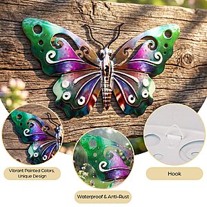 Hoikwo 4 Pack 9.6" Vivid Metal Butterfly Wall Decor for Garden Fence $9.49
