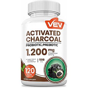 120-Count VEV 1200mg Activated Charcoal Capsules w/ Probiotics & Prebiotics $5.84 w/ S&S + Free Shipping w/ Prime or on $35+