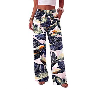 Lepunuo Women's Paperbag High Tie Waist Wide Leg Pants w/ Pockets $6.99 + Free Shipping w/ Prime or on $35+