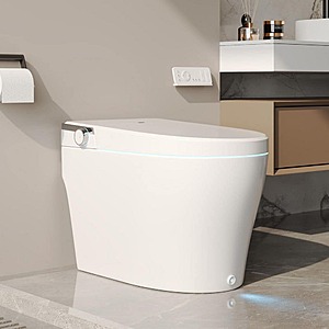 Elongated ADA Smart Toilet Bidet 1.28 GPF in White, Blackout Flush, Off-Seat Auto Flush, Heated Seat, Warm Air Dryer $486