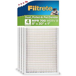 [SnS] $22.69 | 4-Pack Filtrete 8x30x1 AC Furnace Air Filter, MERV 8, MPR 700 at Amazon