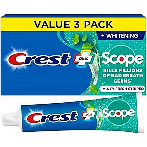 [SnS, AC] $11.68 | 2 × 3-Pack 5.4-Oz Crest + Scope Complete Whitening Toothpaste (Minty Fresh) ($5.84 each) at Amazon ($1.95 each)