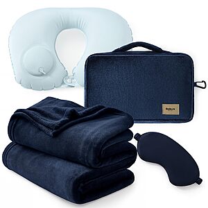 4-Piece Bedsure Travel Blanket Set w/ Inflatable Neck Pillow & Storage Bag $9.99 + Free Shipping w/ Prime or on $35+