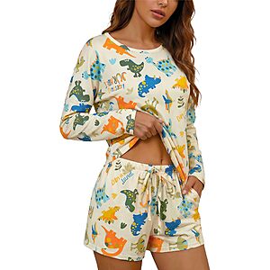 Amazon – LovinPet Women's Dinosaur Pajama Sets - $14.87–$17.49 w/ Code