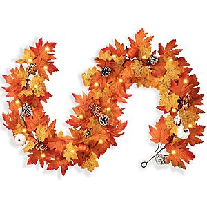 Amazon – Wironlst 6' Lighted Fall Garland w/ Pumpkins & Pinecones - $8.50 w/ Code