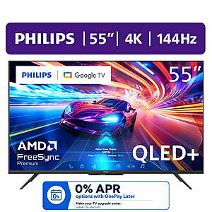 Philips 55" Class 144Hz QLED+ 4K UltraHD (2160p) Google + Gaming Smart TV (55PUG7675/F7) for $248