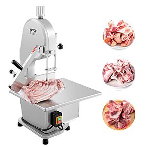 VEVOR Commercial Electric Meat Bandsaw, 1800W Stainless Steel Countertop Bone Sawing Machine, Workbeach 15" x 19.1", 7.09 Inch Max Cutting Thickness, Frozen Meat Cutter wi $399.99