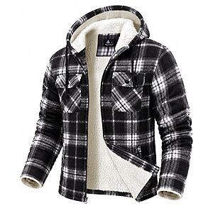 GEEK LIGHTING Men's Flannel Shirts Jacket Sherpa Lined Plaid Zipper Hoodie $20 AC + Free Shipping