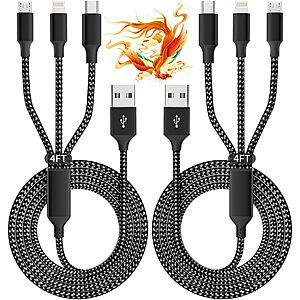 3 IN 1 Multi Charging Cable, Phone Chargers for Multiple Devices, 2Pack 4FT $4.94 AC + Free Shipping